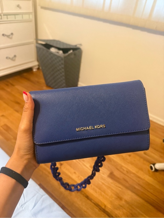 Michael Kors Handbags - Michael Kors Blue Saffiano Leather Crossbody Bag with Chain Strap